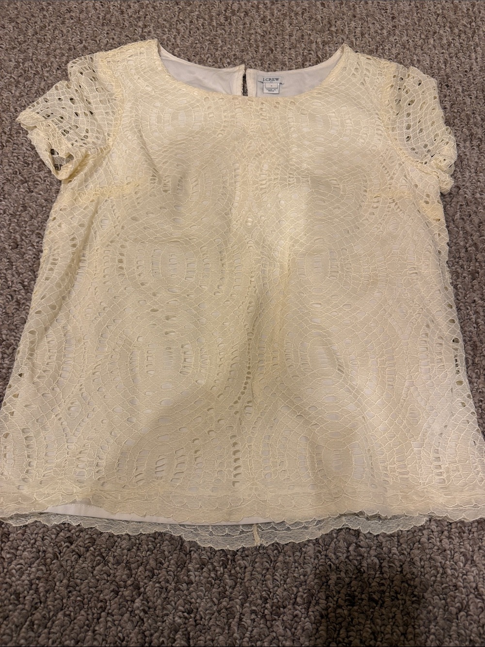 J. Crew Pale Yellow Lace Short Sleeve Blouse